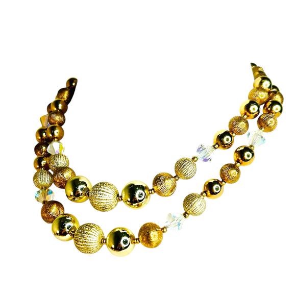 Vintage Lisner Gold Tone Aurora Borealis Double Layer Beaded Choker Necklace - Picture 2 of 7